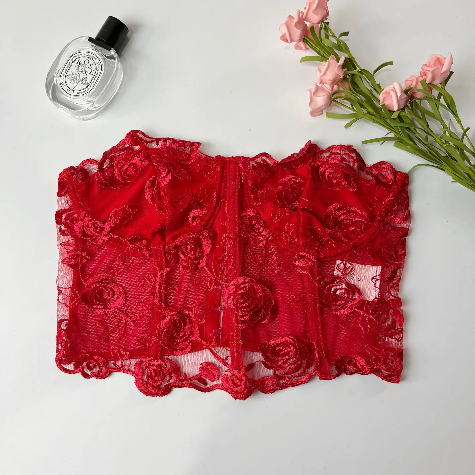 2023 Lace Mesh Rose Strapless Vest Spot 9434 — feature 40