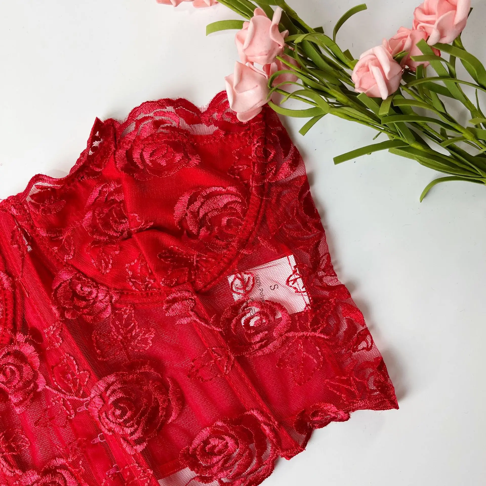 2023 Lace Mesh Rose Strapless Vest Spot 9434 — feature 41