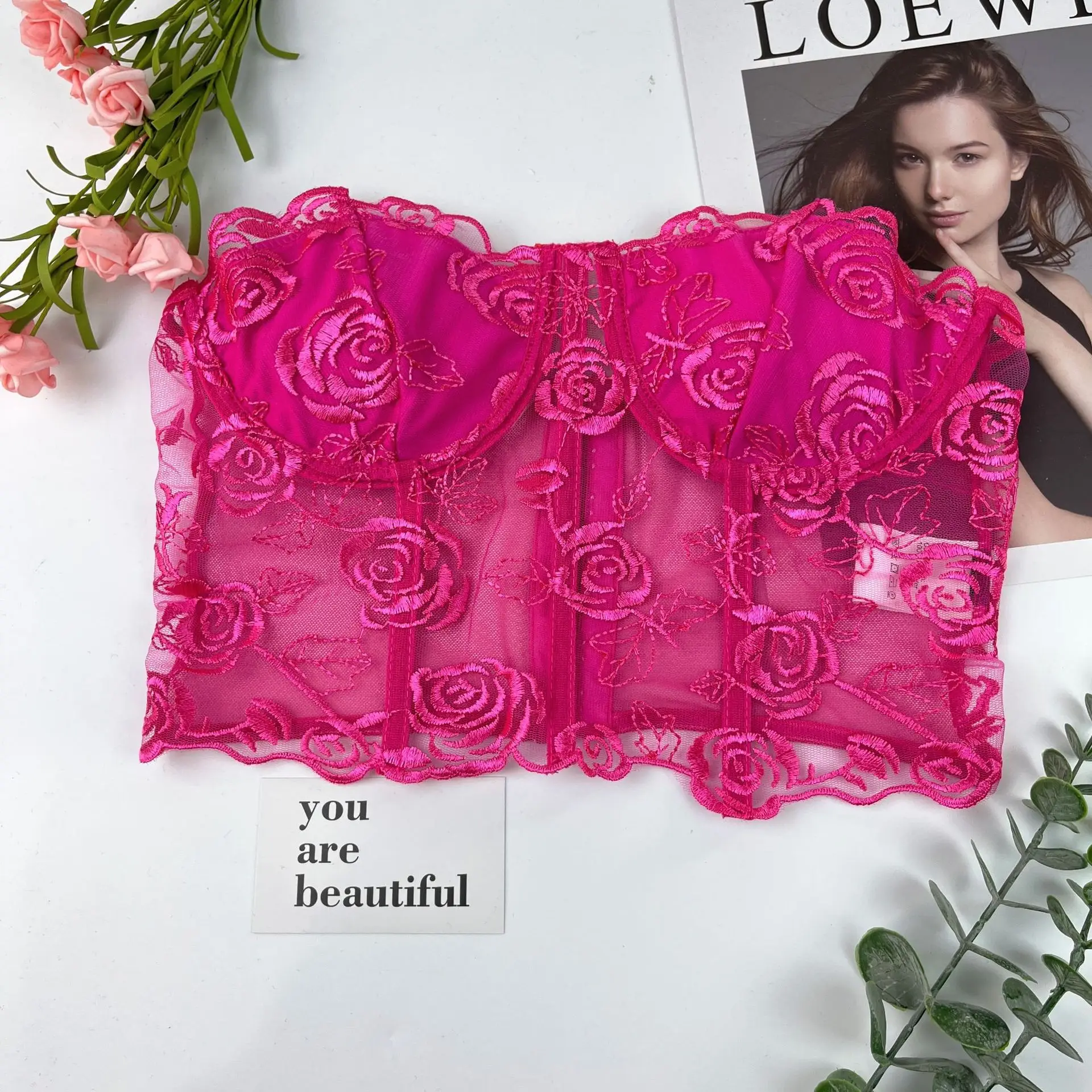 2023 Lace Mesh Rose Strapless Vest Spot 9434 — feature 44