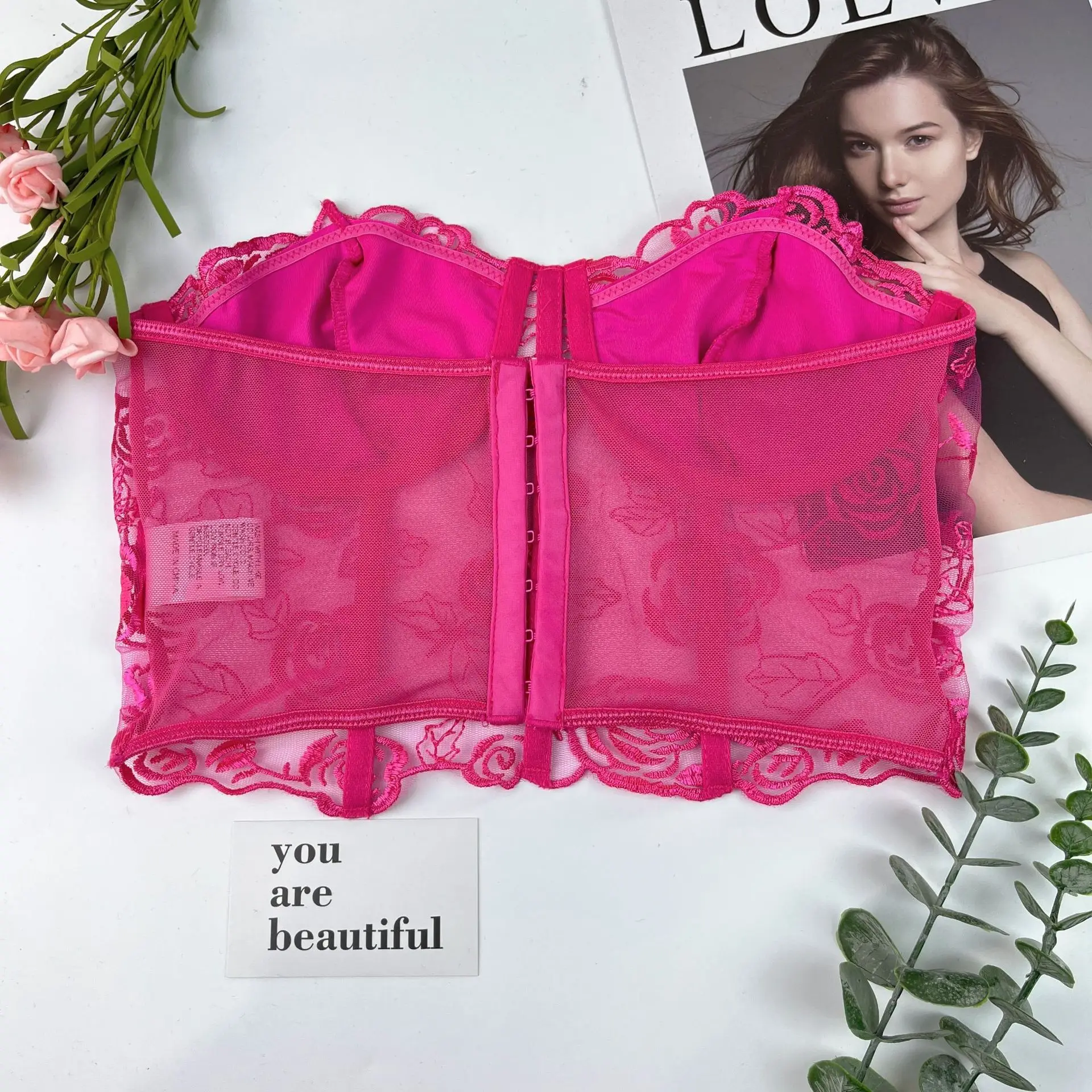 2023 Lace Mesh Rose Strapless Vest Spot 9434 — feature 47