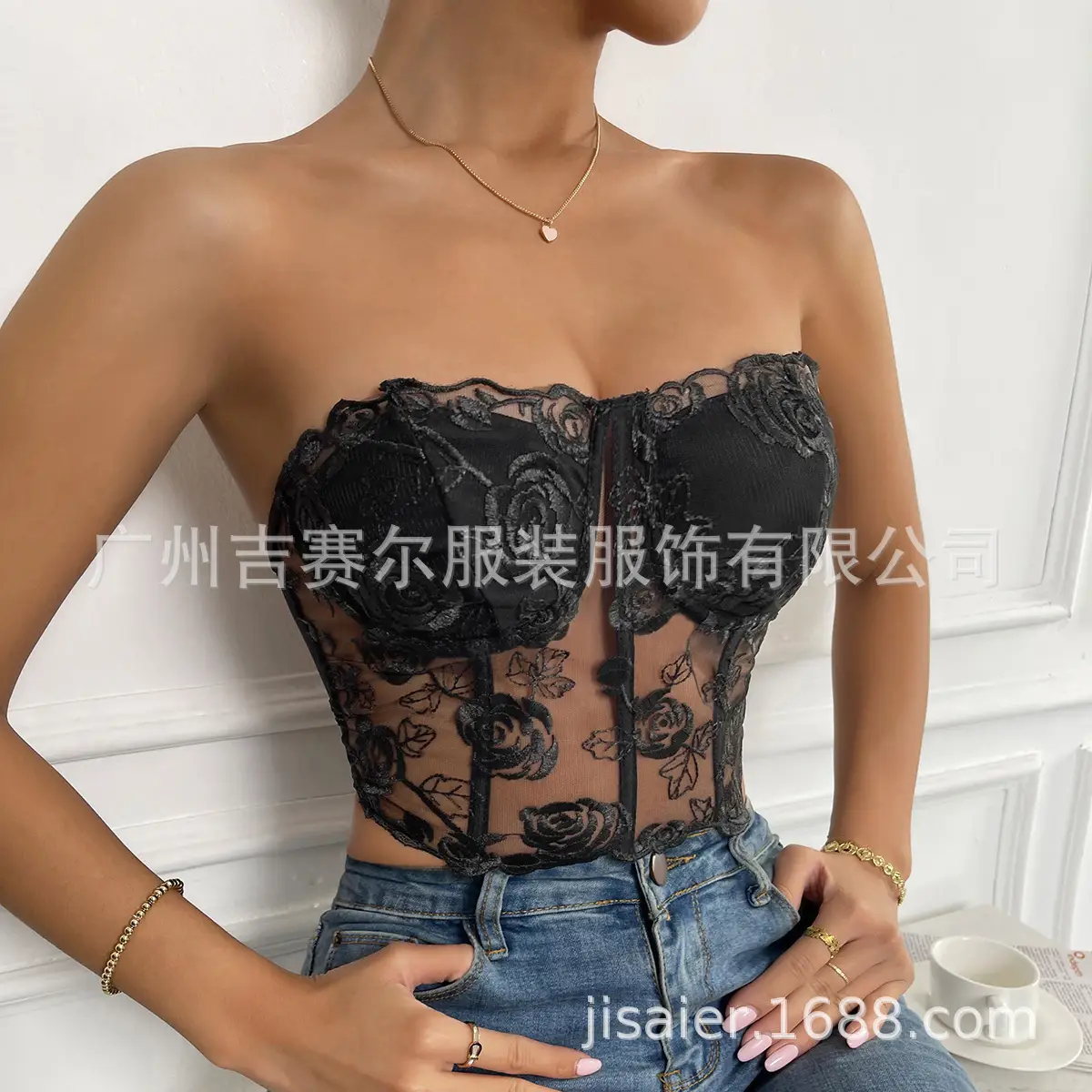 2023 Lace Mesh Rose Strapless Vest Spot 9434 — feature 7