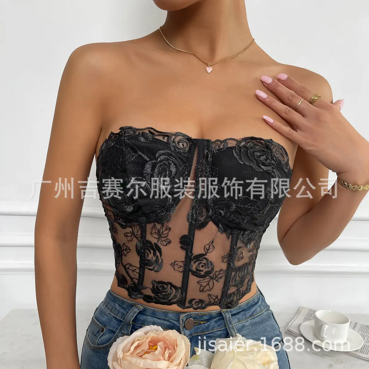 2023 Lace Mesh Rose Strapless Vest Spot 9434 — feature 8