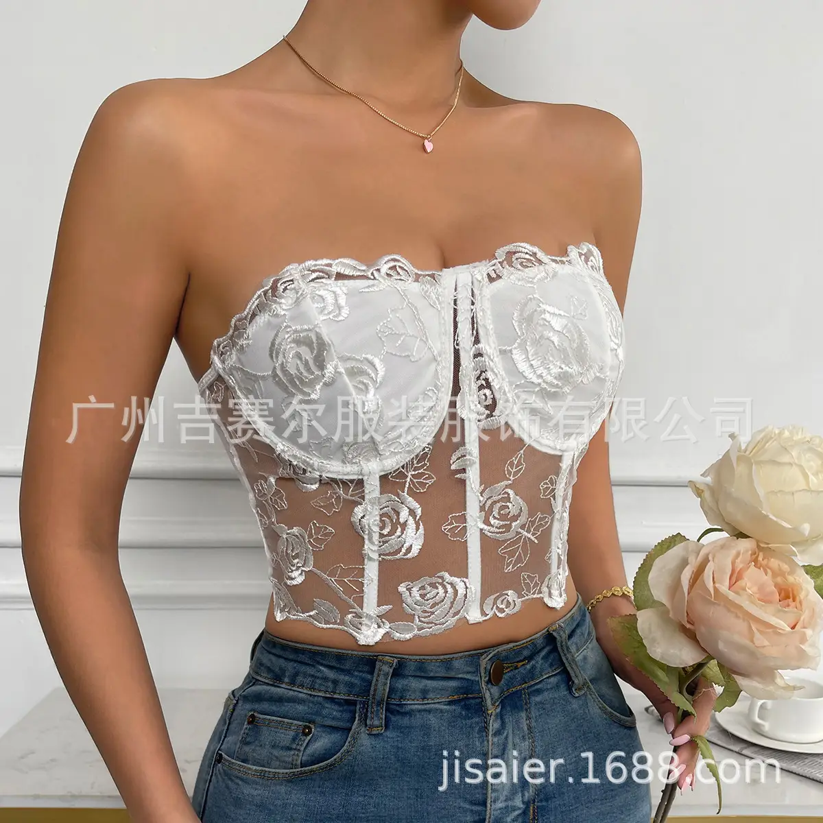2023 Lace Mesh Rose Strapless Vest Spot 9434 — feature 3