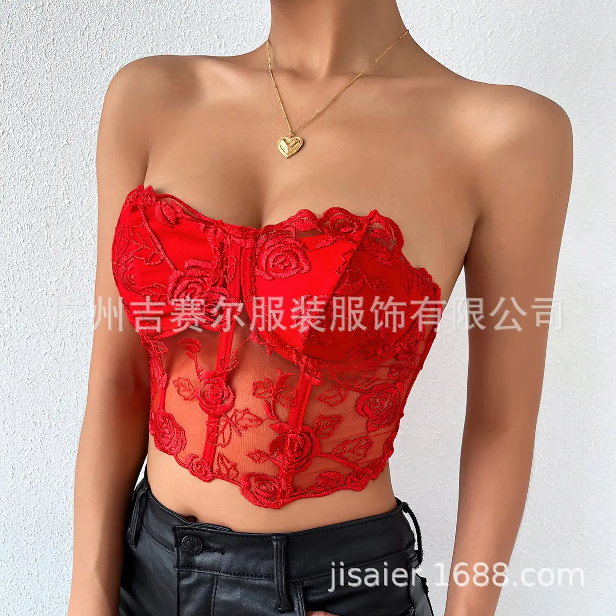 2023 Lace Mesh Rose Strapless Vest Spot 9434 — feature 24