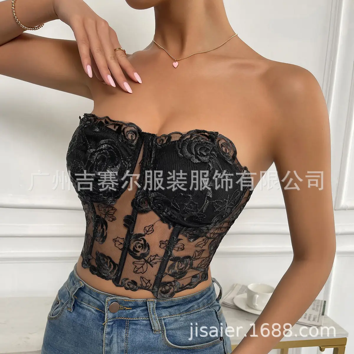 2023 Lace Mesh Rose Strapless Vest Spot 9434 — feature 11