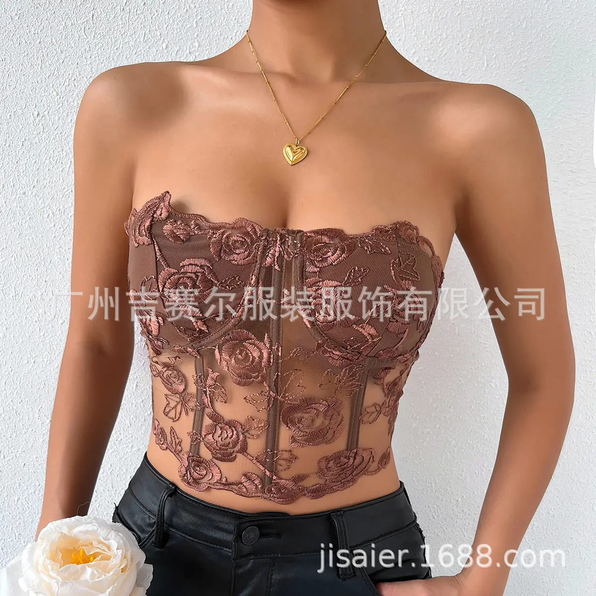 2023 Lace Mesh Rose Strapless Vest Spot 9434 — feature 14