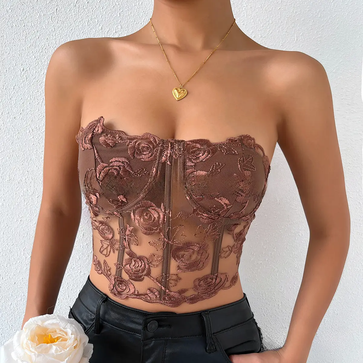 2023 Lace Mesh Rose Strapless Vest Spot 9434 - Image 12