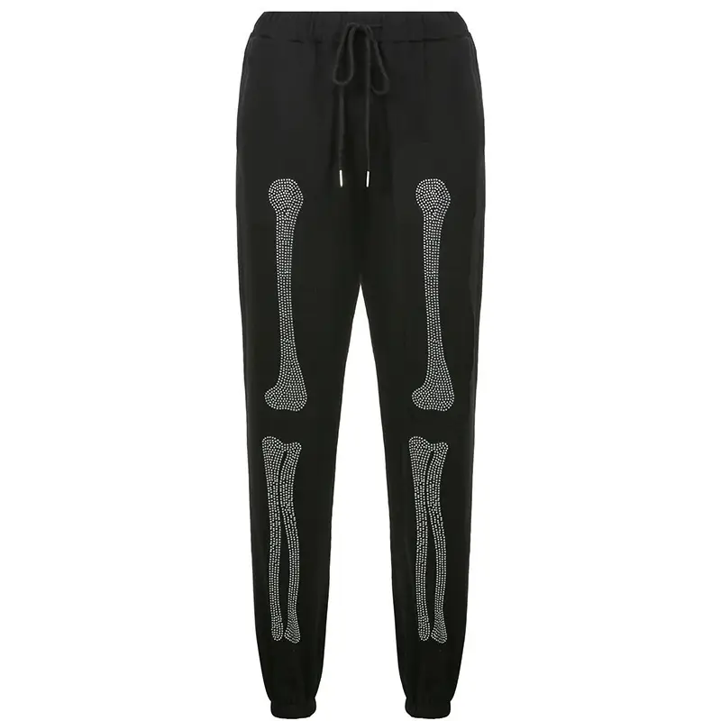 Women's Black Leg Bone Printed Sweatpants Set