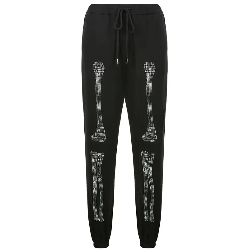 Women's Black Leg Bone Printed Sweatpants Set