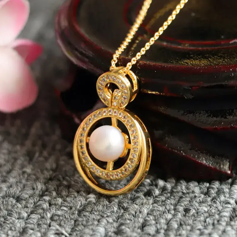 Juanyu Pearl Windmill Necklace Gold Chain - Image 4