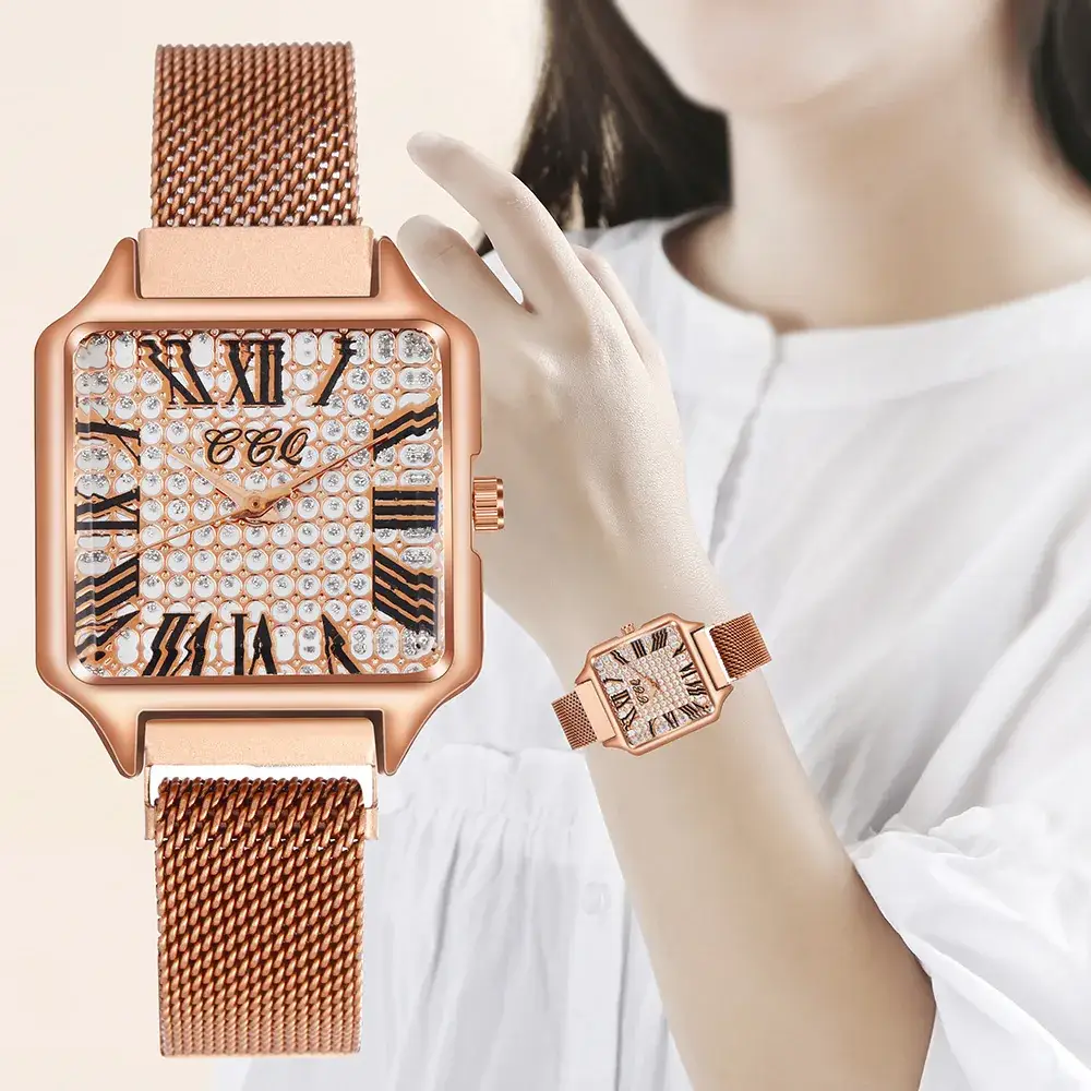 Luxury Rose Gold Women's Quartz Watch with Diamond Dial - Image 3