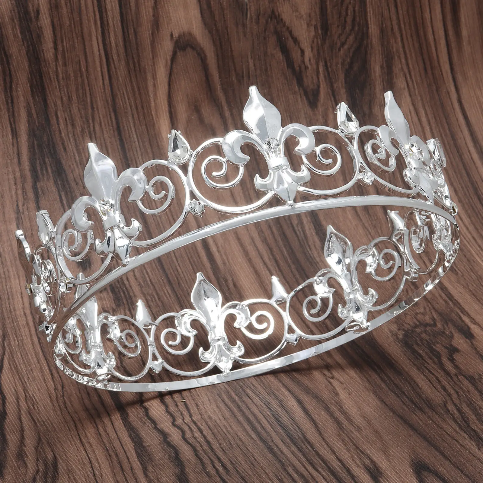 Golden Baroque Bride Crown with Rhinestone & Gun Tip Design