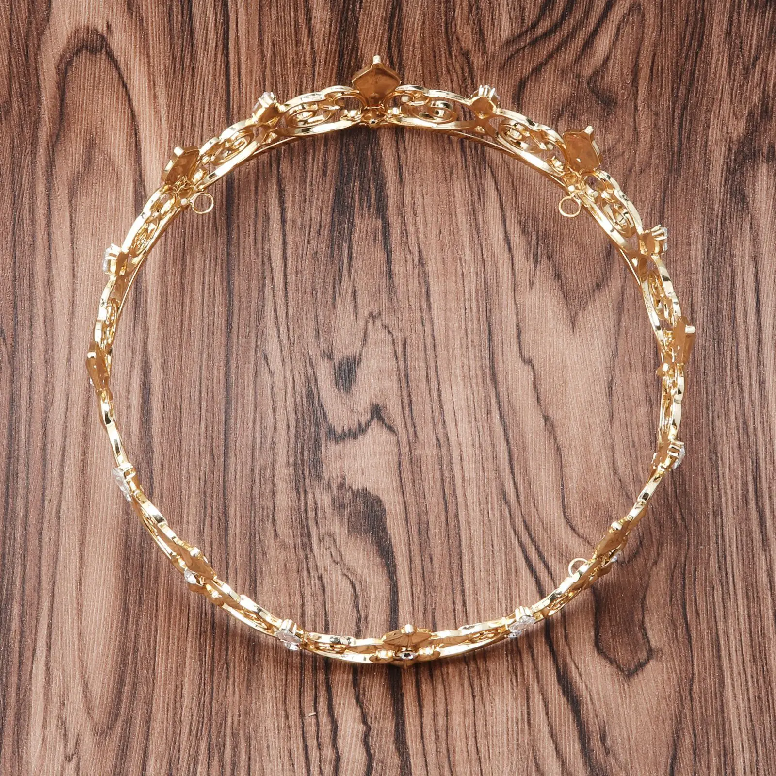 Golden Baroque Bride Crown with Rhinestone & Gun Tip Design
