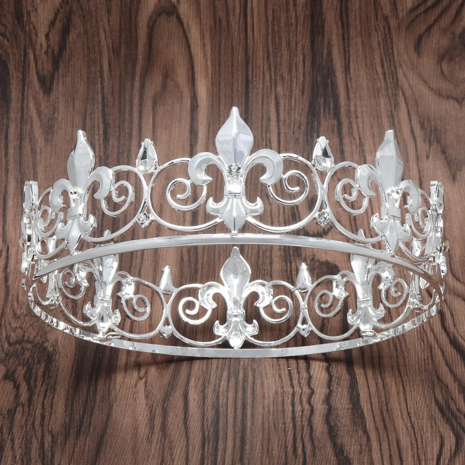 Golden Baroque Bride Crown with Rhinestone & Gun Tip Design
