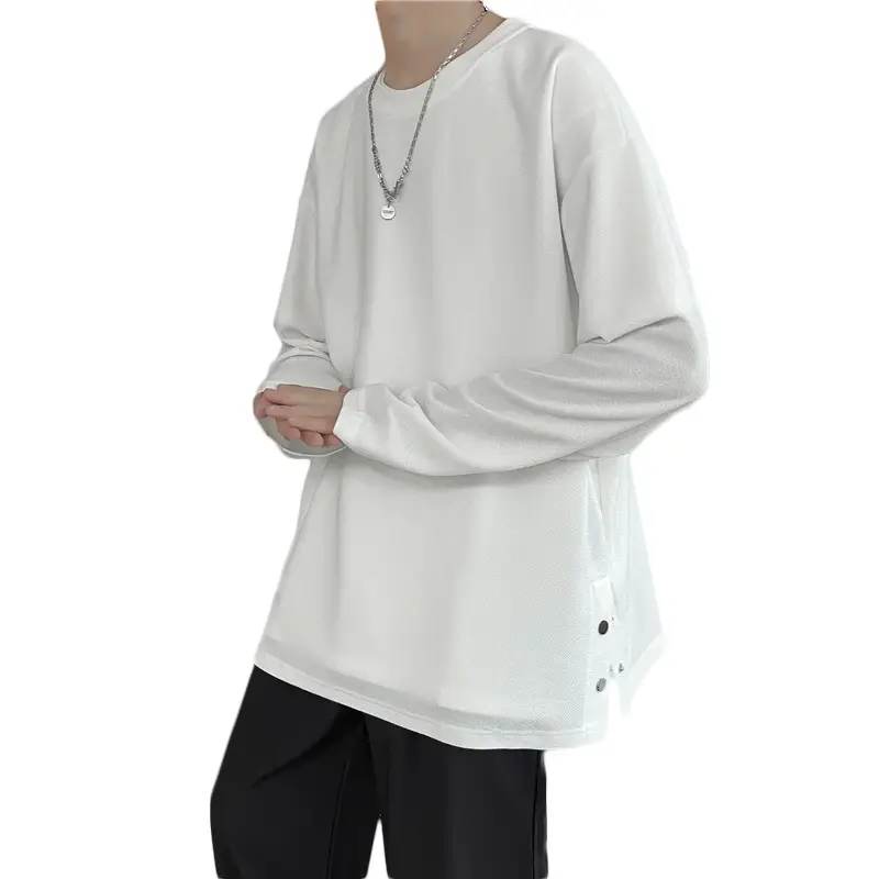Men Korean Style Long Sleeve T-Shirt Grey Large - Image 9