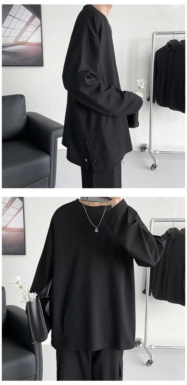 Men Korean Style Long Sleeve T-Shirt Grey Large — feature 10