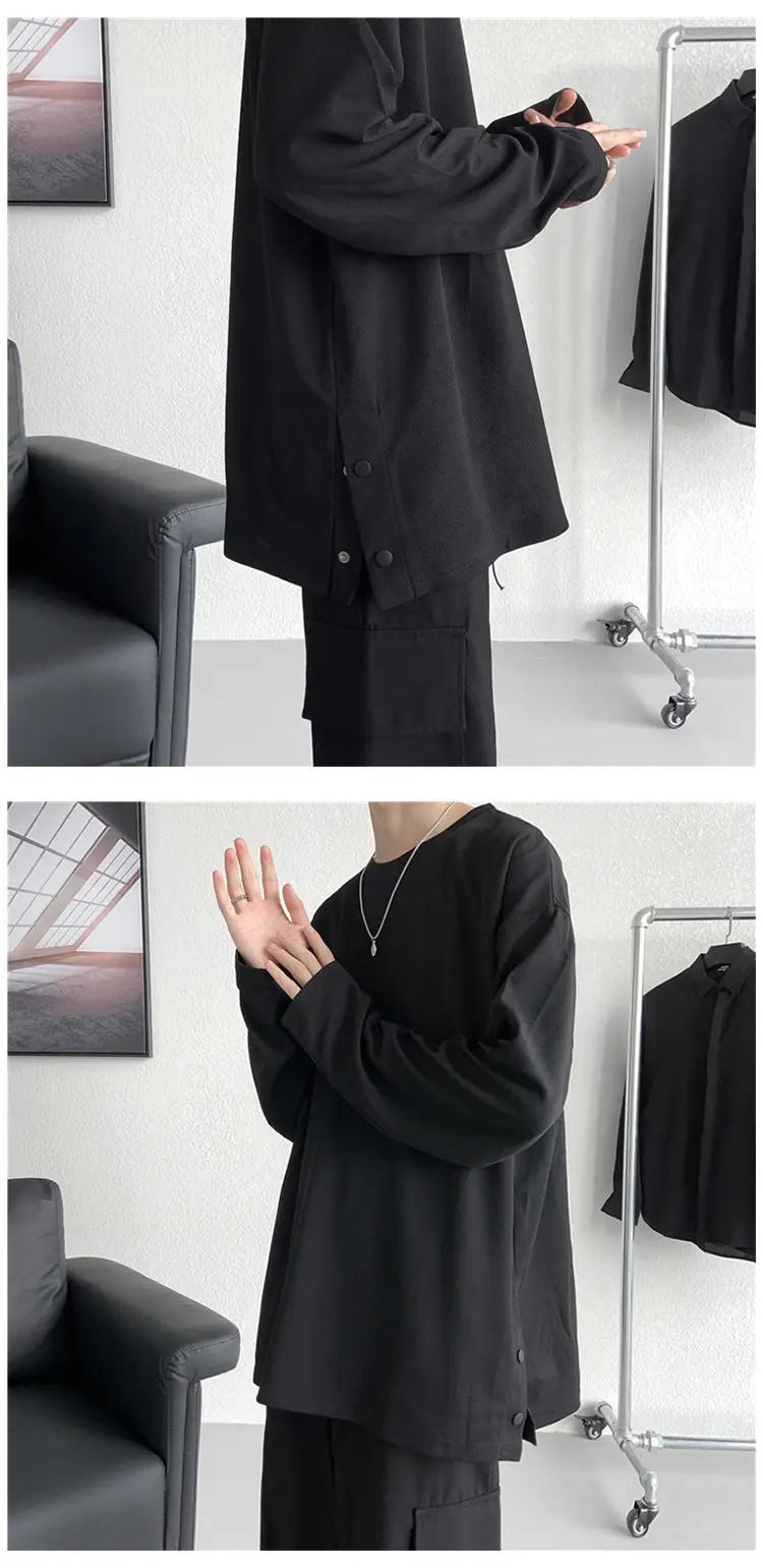 Men Korean Style Long Sleeve T-Shirt Grey Large — feature 12