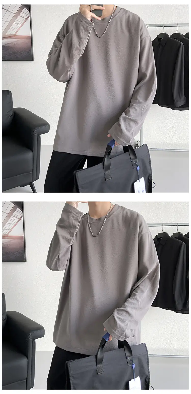 Men Korean Style Long Sleeve T-Shirt Grey Large — feature 19