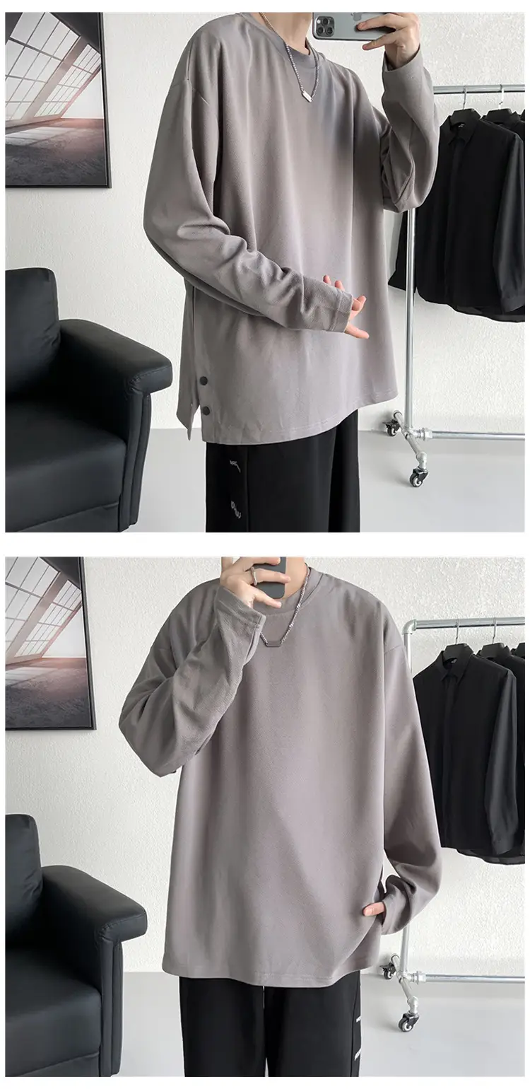 Men Korean Style Long Sleeve T-Shirt Grey Large — feature 20
