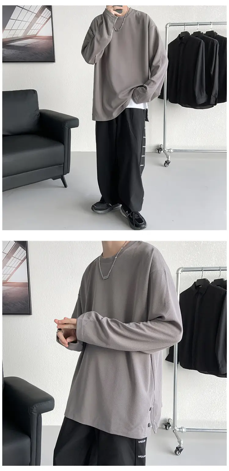 Men Korean Style Long Sleeve T-Shirt Grey Large — feature 22