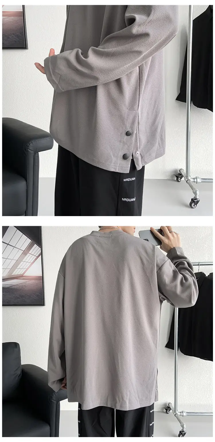 Men Korean Style Long Sleeve T-Shirt Grey Large — feature 23