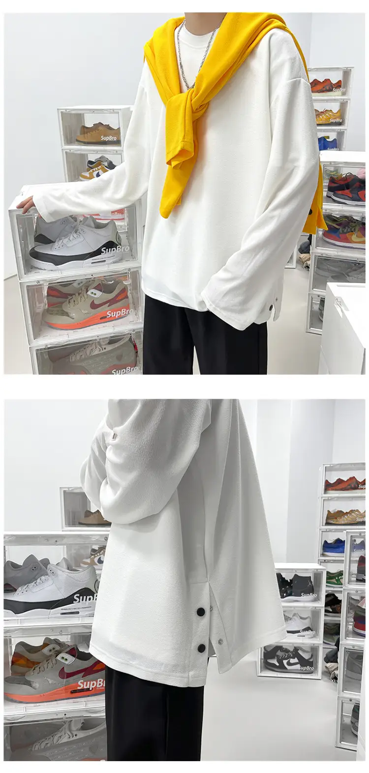 Men Korean Style Long Sleeve T-Shirt Grey Large — feature 4