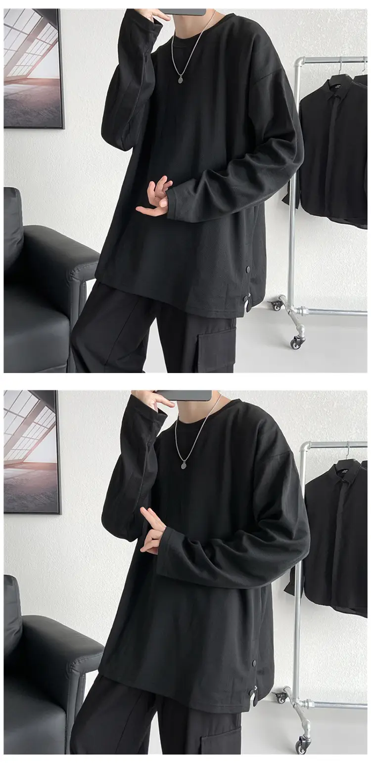 Men Korean Style Long Sleeve T-Shirt Grey Large — feature 9