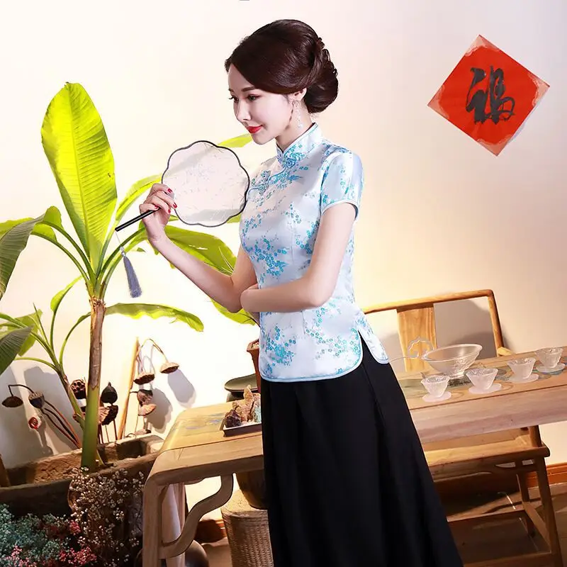 Jasper Lady's Blue Retro Cheongsam Top — feature 20