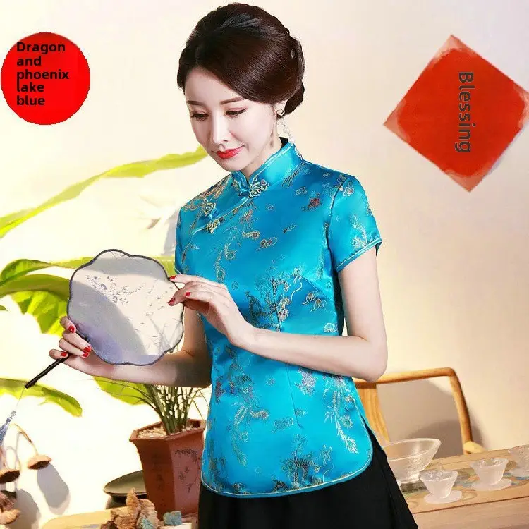 Jasper Lady's Blue Retro Cheongsam Top - Image 23