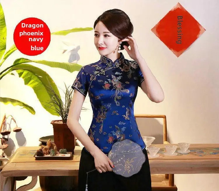 Jasper Lady's Blue Retro Cheongsam Top - Image 28