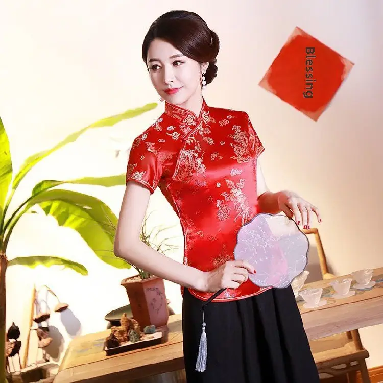 Jasper Lady's Blue Retro Cheongsam Top - Image 9