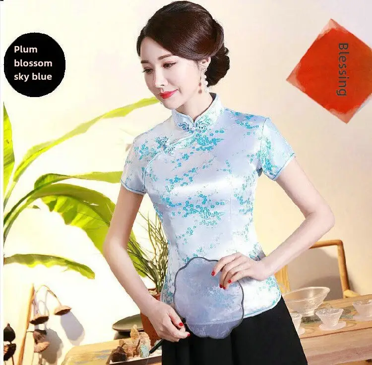 Jasper Lady's Blue Retro Cheongsam Top - Image 74