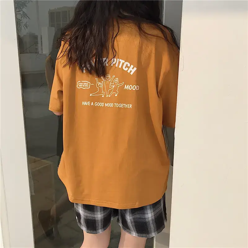 Women Printed T-Shirt Brown Plaid Shorts Set