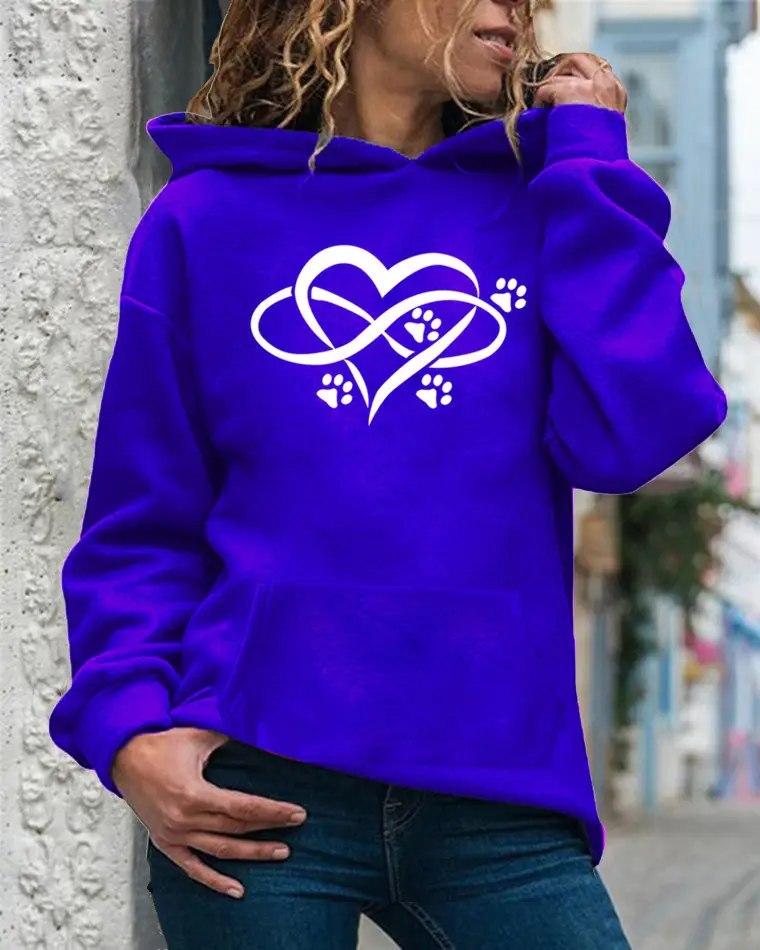 Women's Yellow Hoodie with Heart & Paw Print