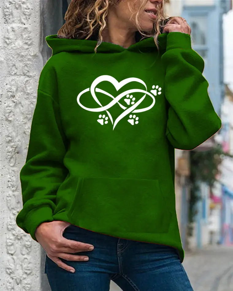 Women's Yellow Hoodie with Heart & Paw Print