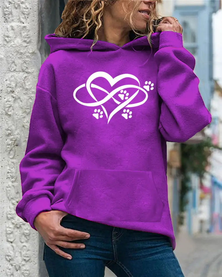 Women's Yellow Hoodie with Heart & Paw Print