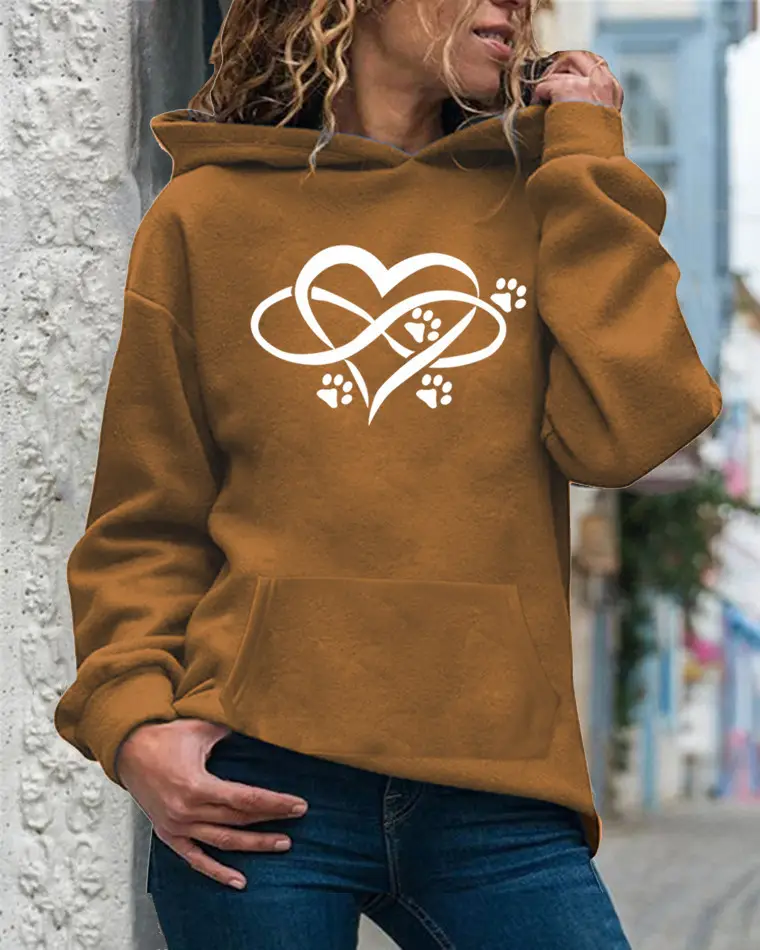 Women's Yellow Hoodie with Heart & Paw Print