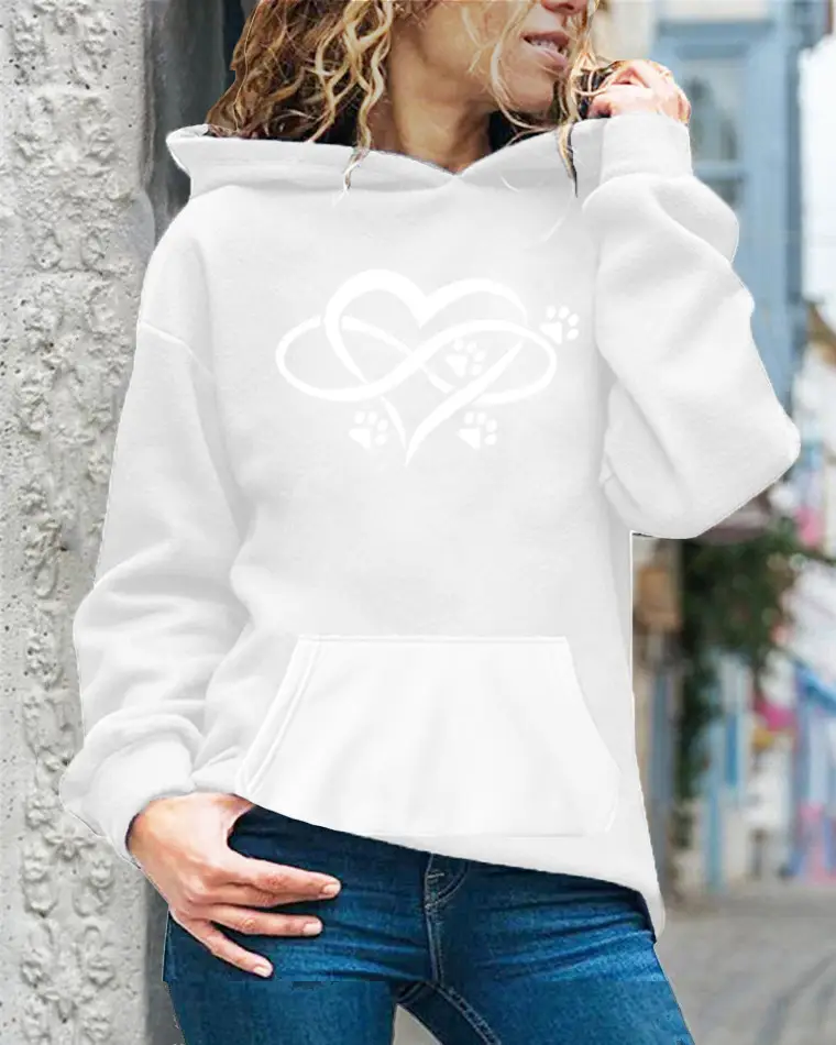 Women's Yellow Hoodie with Heart & Paw Print