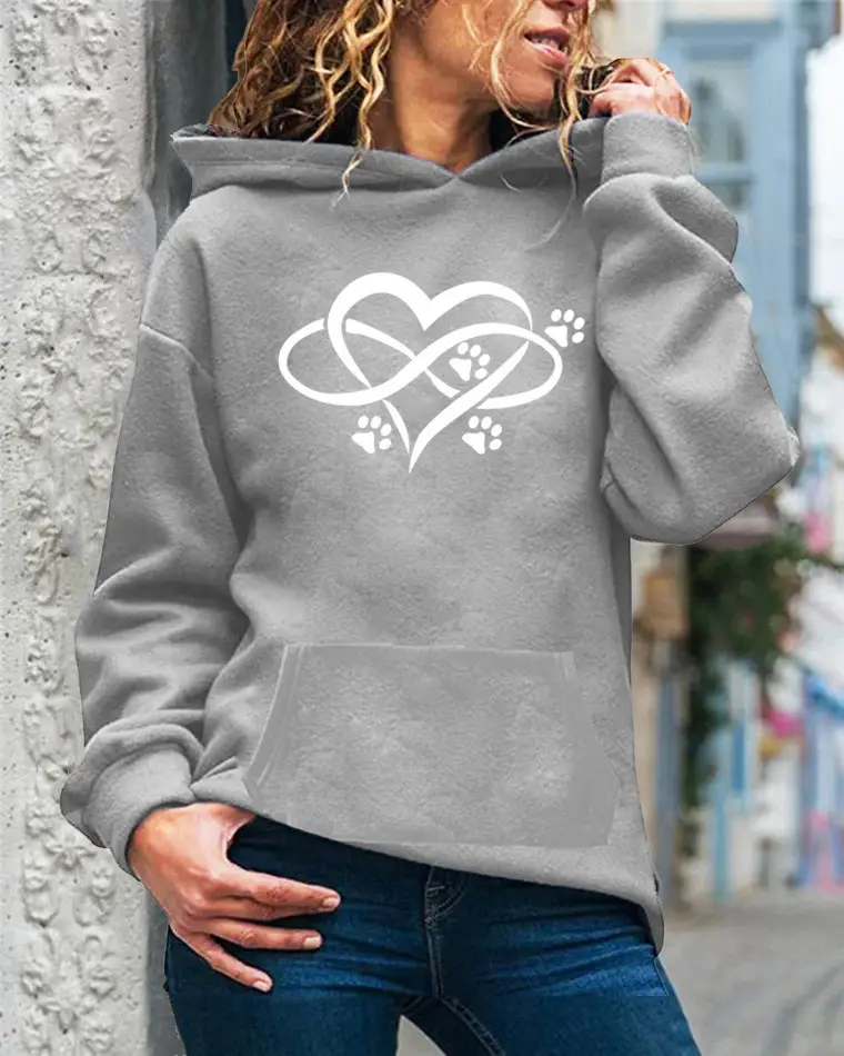 Women's Yellow Hoodie with Heart & Paw Print