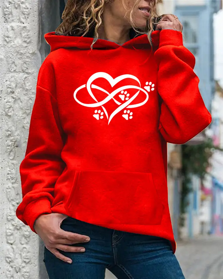 Women's Yellow Hoodie with Heart & Paw Print