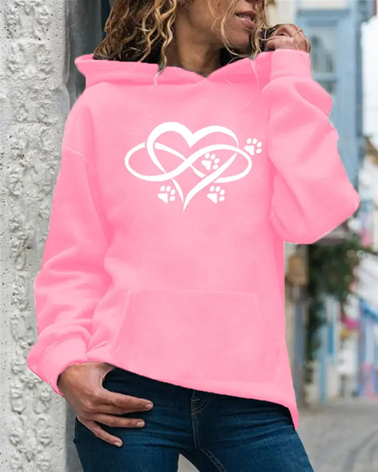 Women's Yellow Hoodie with Heart & Paw Print