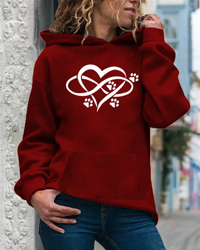 Women's Yellow Hoodie with Heart & Paw Print