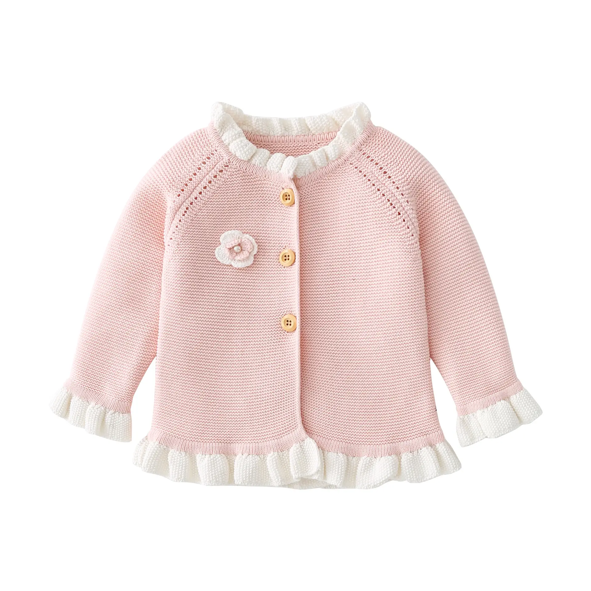 Pink Lace Knitted Cardigan for Baby Girls Winter - Image 2