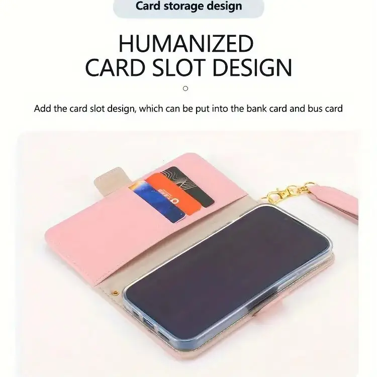 Light Gray Floral Leather Phone Case with Magnetic Closure