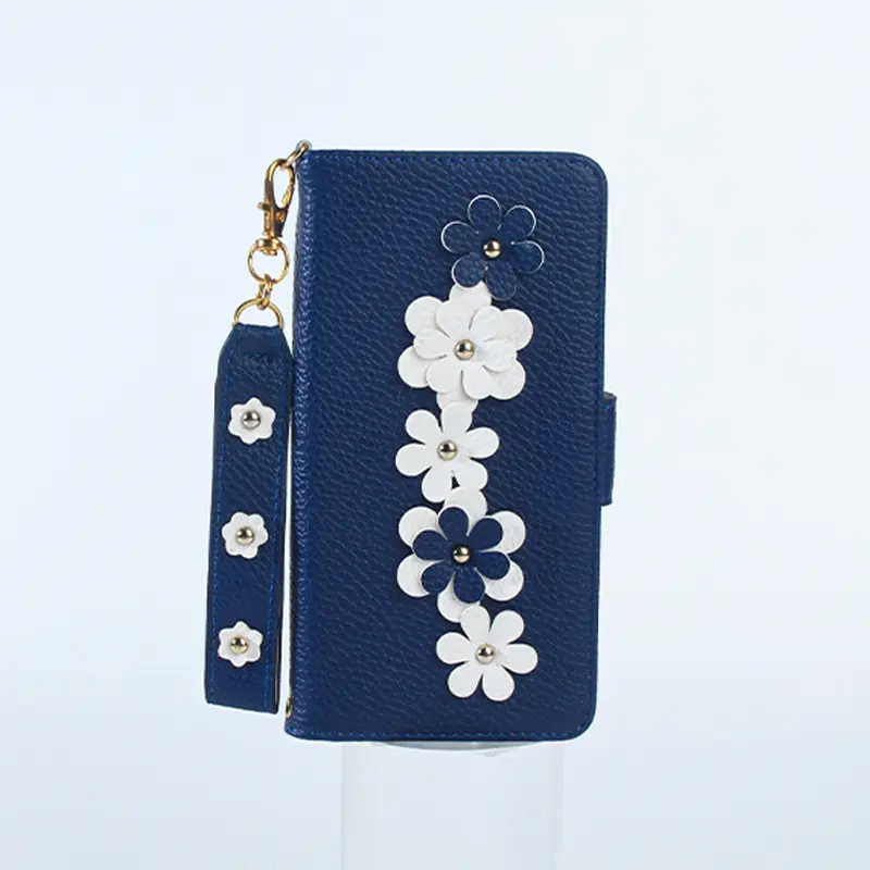 Light Gray Floral Leather Phone Case with Magnetic Closure