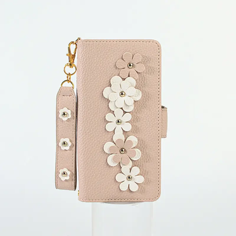 Light Gray Floral Leather Phone Case with Magnetic Closure