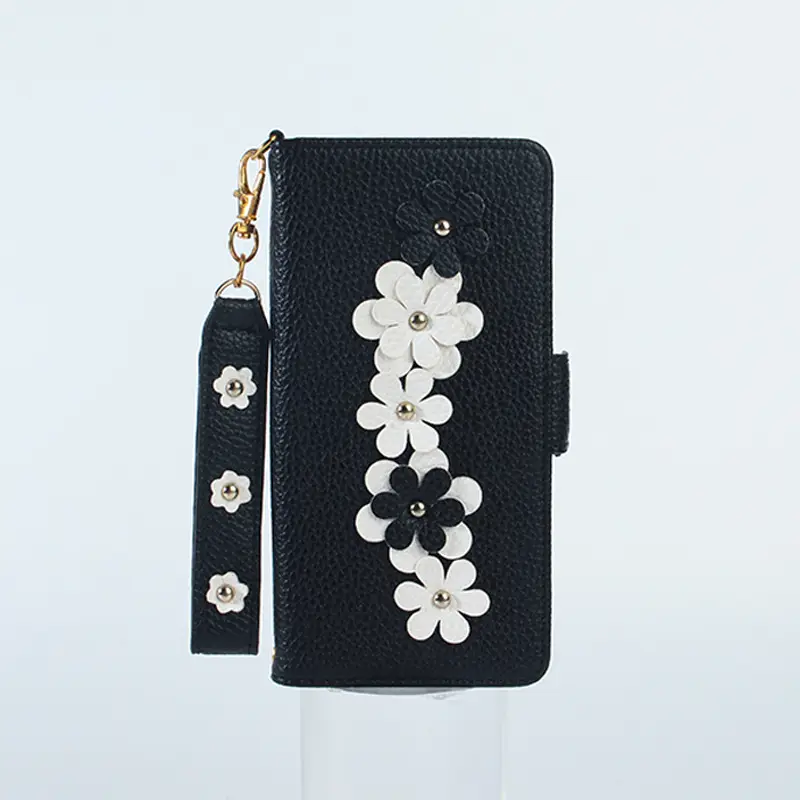 Light Gray Floral Leather Phone Case with Magnetic Closure