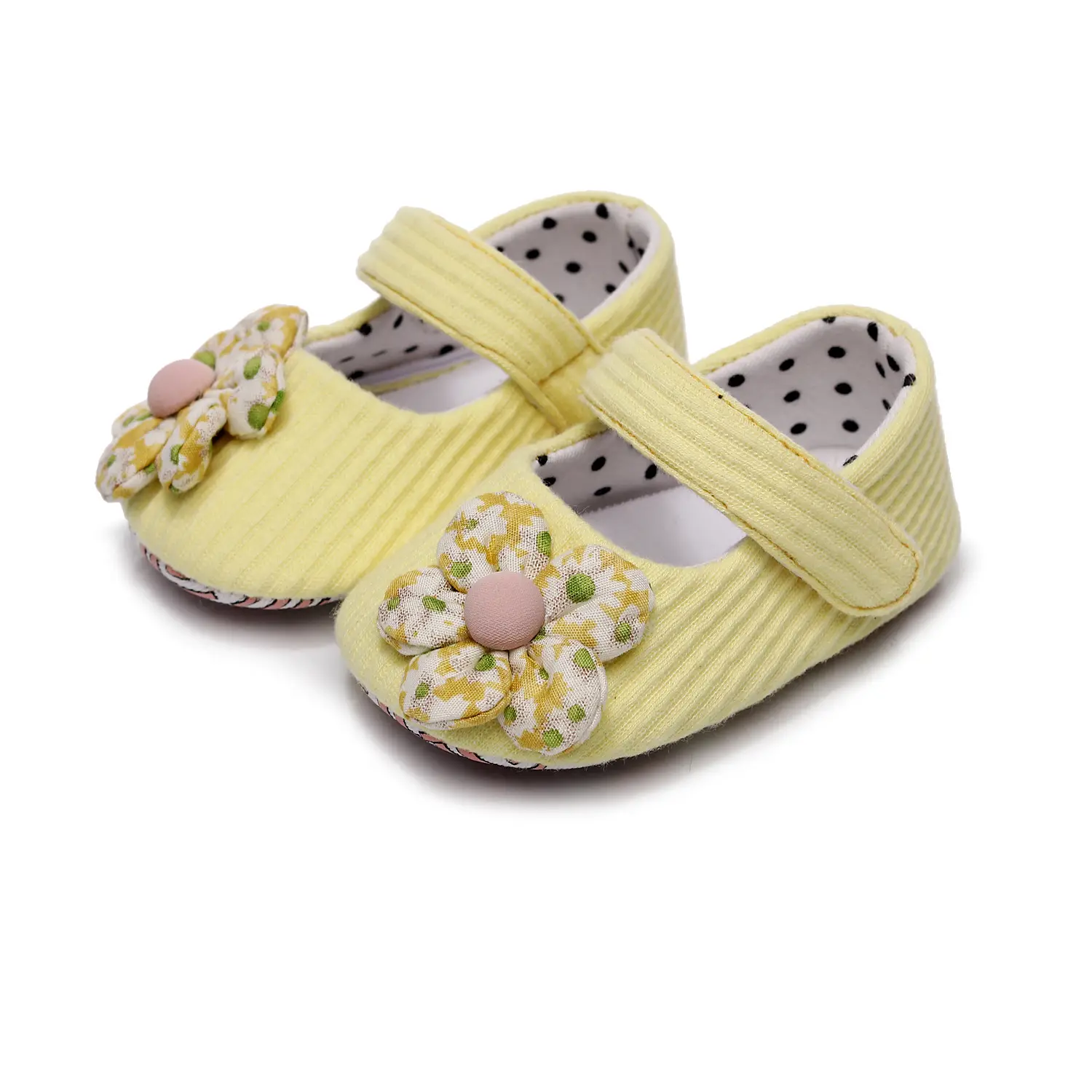 Yellow Floral Bow Baby Shoes for Girls