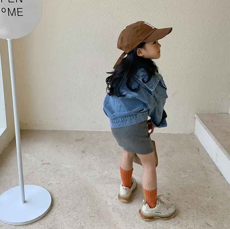 Korean Children Denim Jacket & Stretch Skirt Set - Image 6