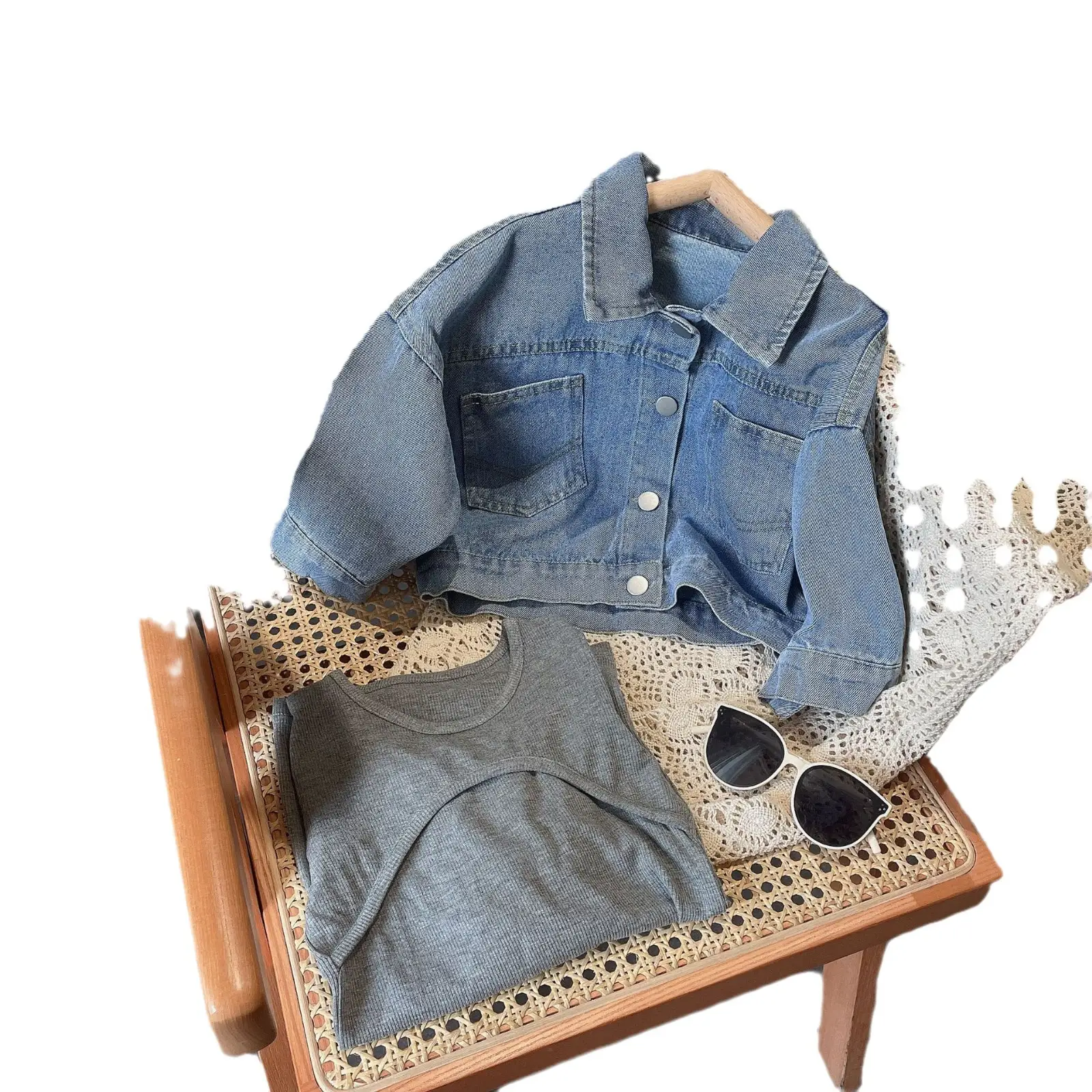 Korean Children Denim Jacket & Stretch Skirt Set - Image 7